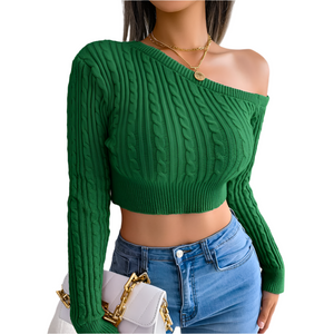 Alessia – Geribde One-Shoulder Gebreide Damestop