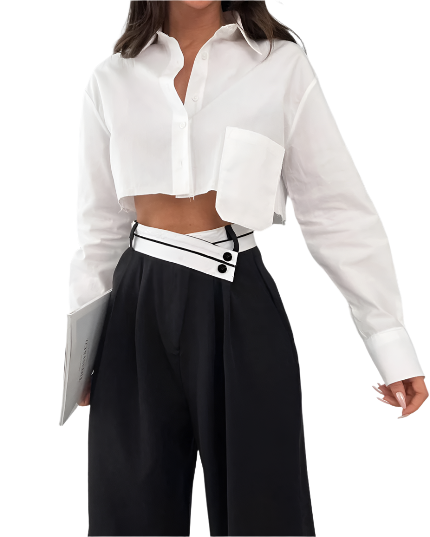 Isabella – Wijde Broek met Asymmetrische Tailleband voor Vrouwen