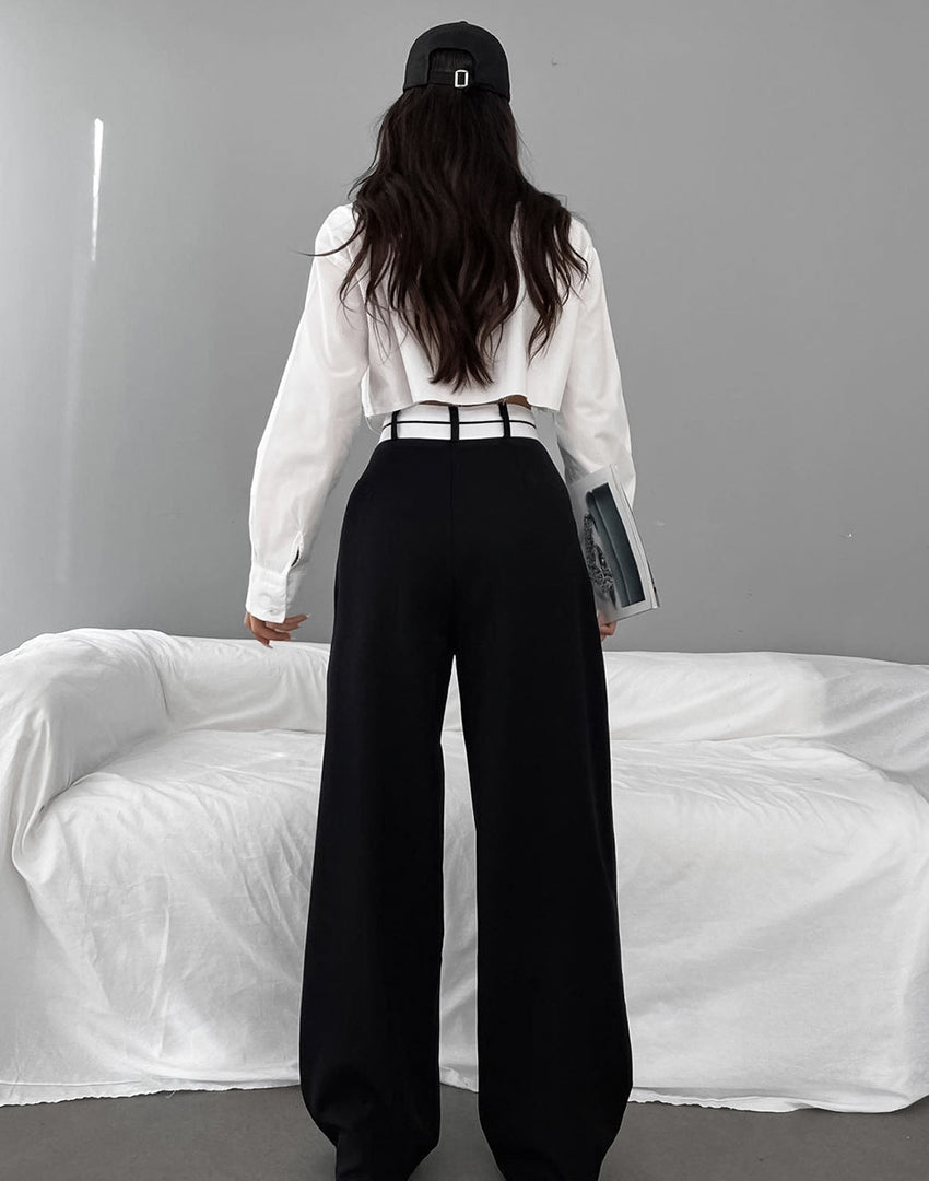 Isabella – Wijde Broek met Asymmetrische Tailleband voor Vrouwen