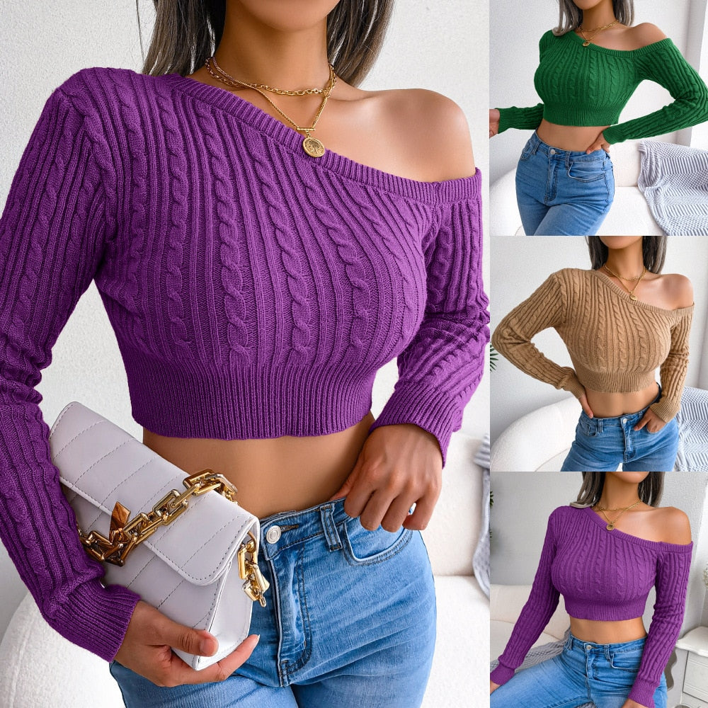 Alessia – Geribde One-Shoulder Gebreide Damestop
