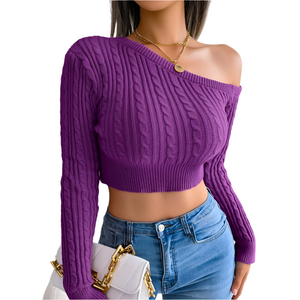 Alessia – Geribde One-Shoulder Gebreide Damestop