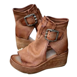 Gemma – Klassieke Leren Dames Wedge Sandalen