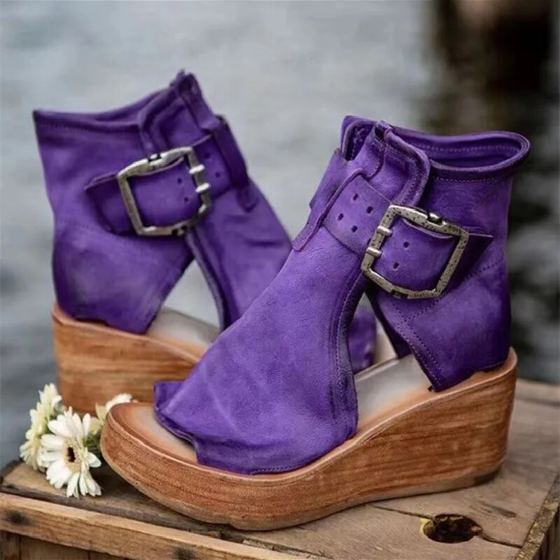 Gemma – Klassieke Leren Dames Wedge Sandalen