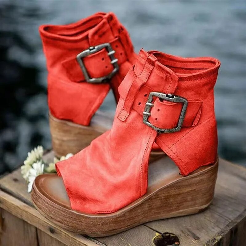 Gemma – Klassieke Leren Dames Wedge Sandalen