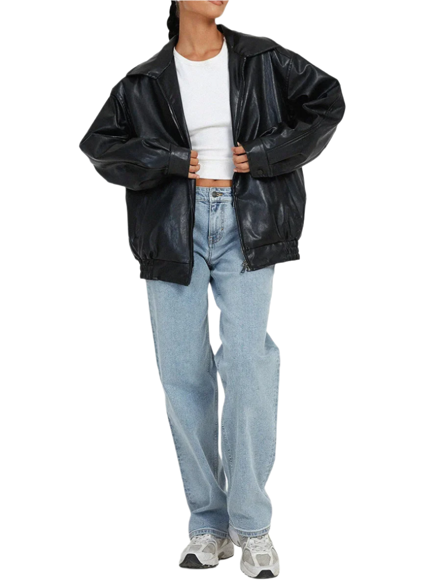 Emily – Dames Oversized Jas met Lederlook