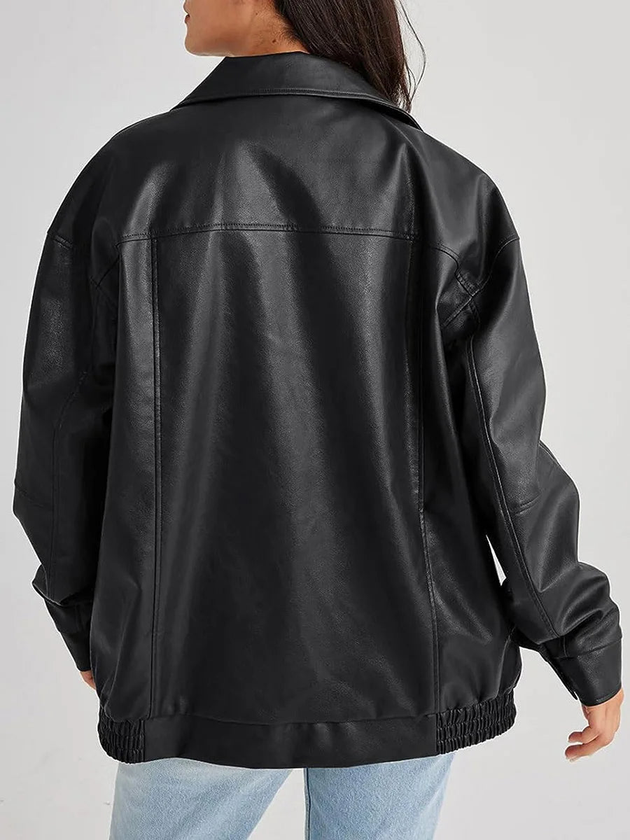 Emily – Dames Oversized Jas met Lederlook