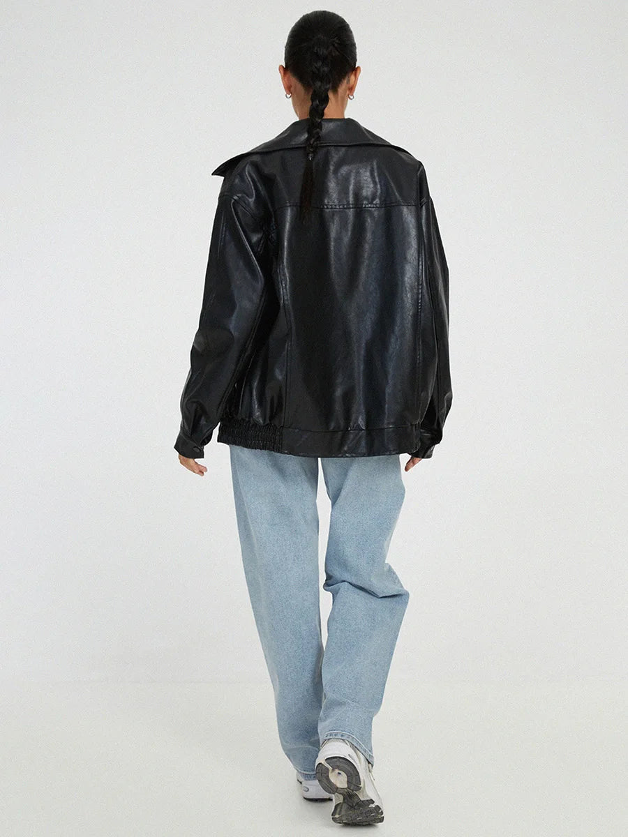 Emily – Dames Oversized Jas met Lederlook
