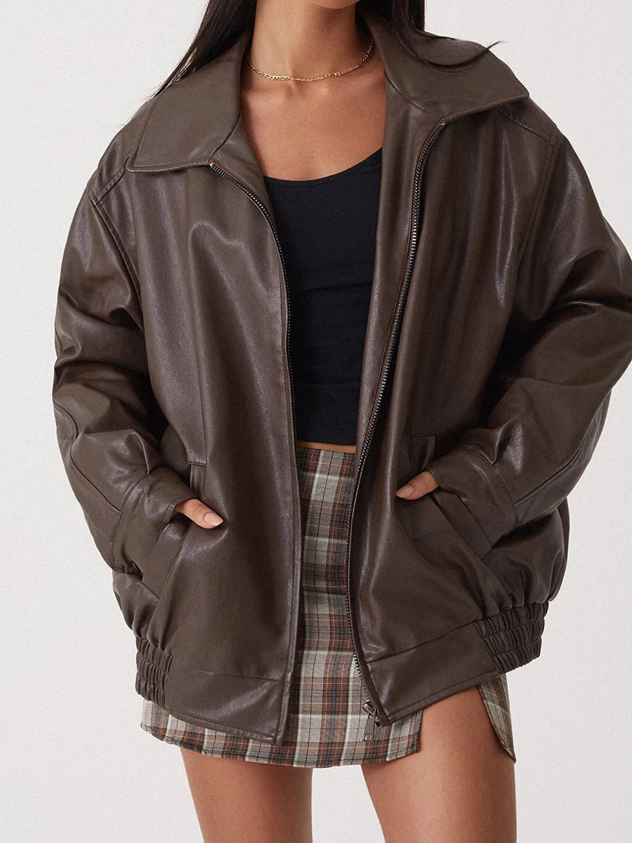 Emily – Dames Oversized Jas met Lederlook