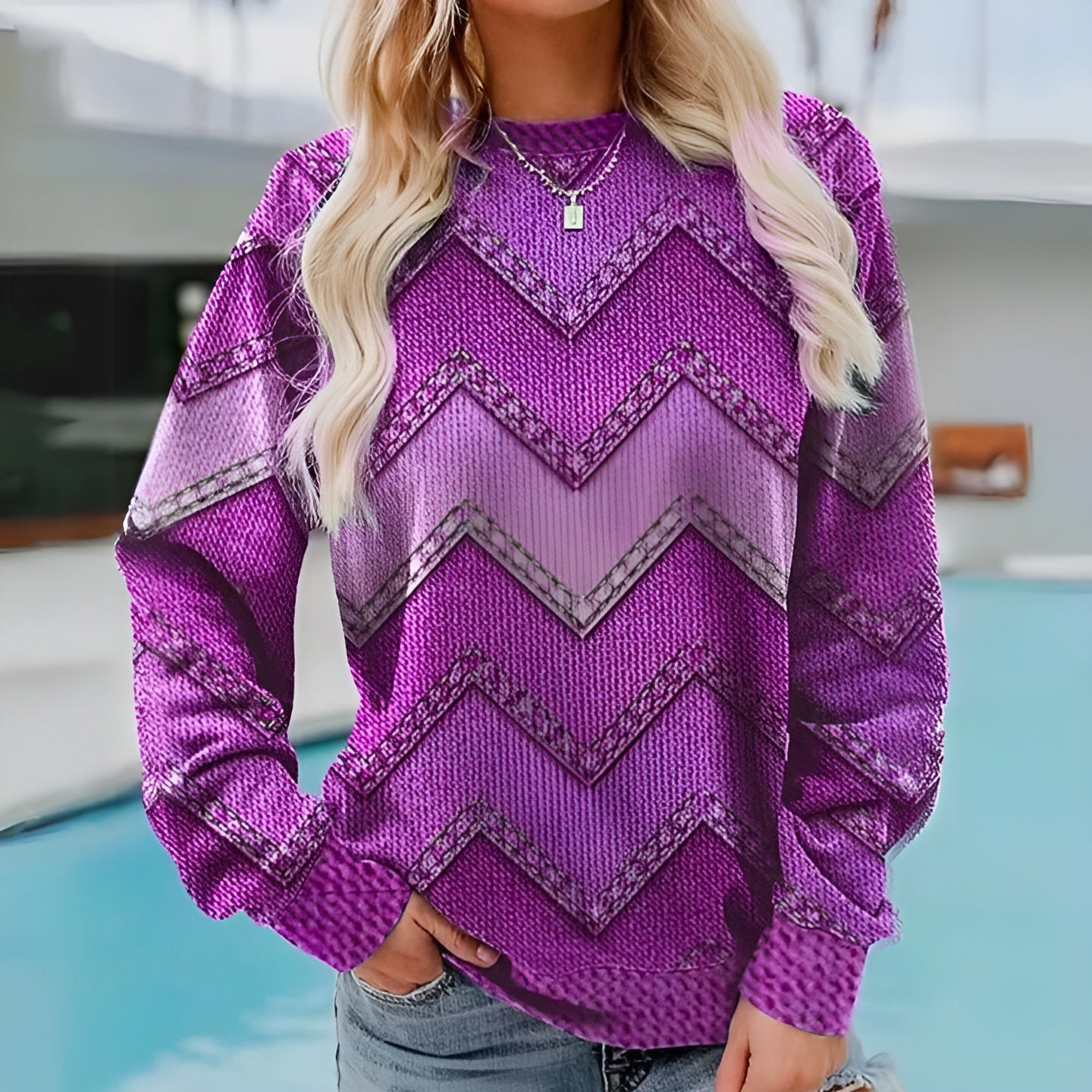 Paulien – Zigzag Denim Dames Wintertrui