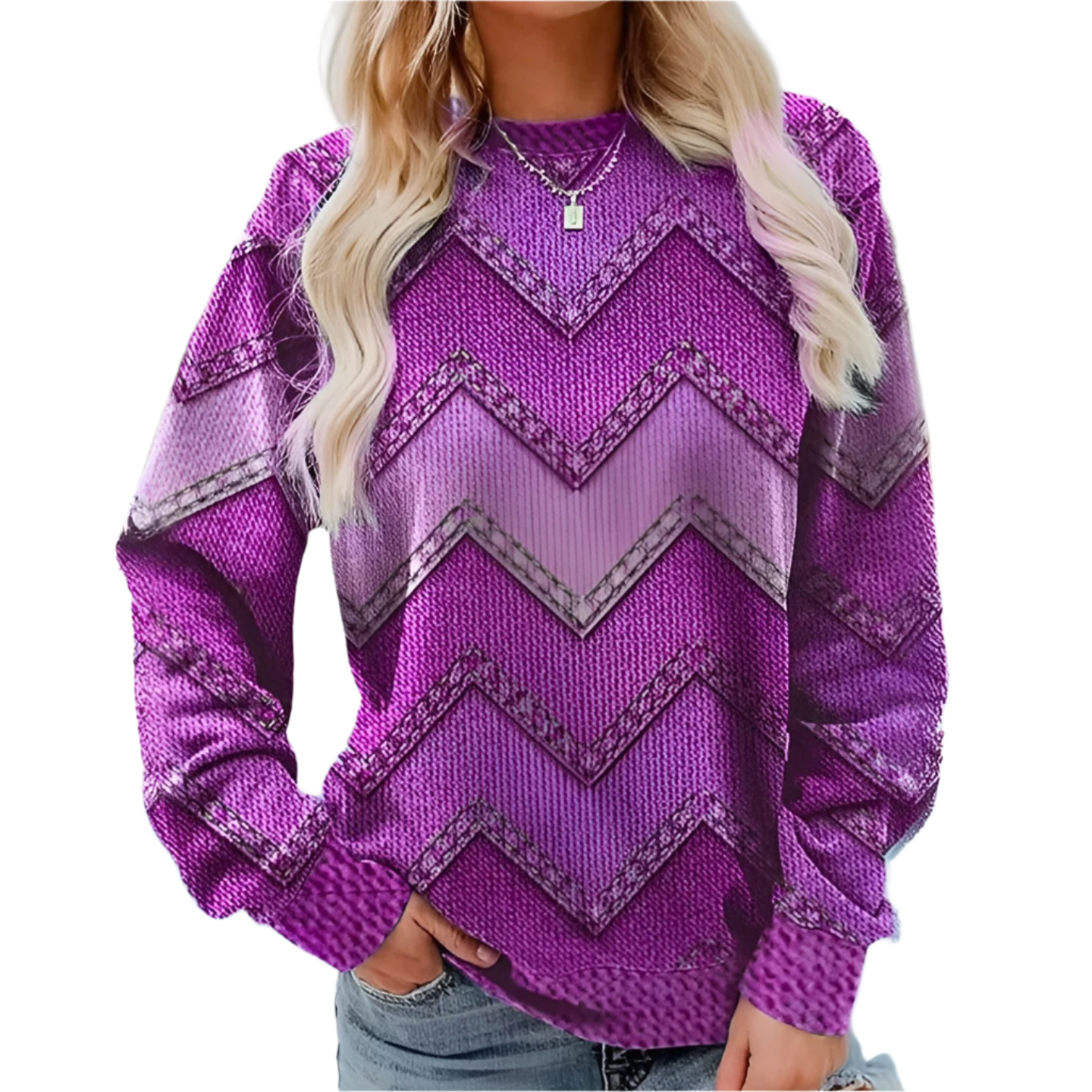 Paulien – Zigzag Denim Dames Wintertrui