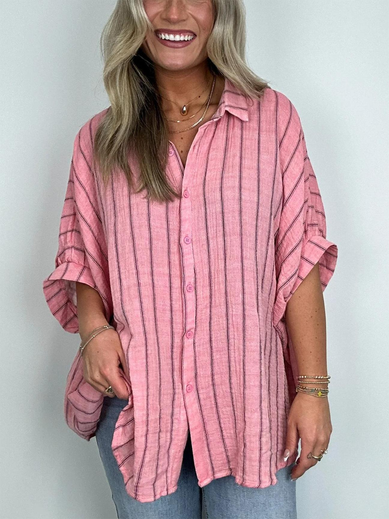 GiulioCaruso Oversized Gestreepte Button Down Top