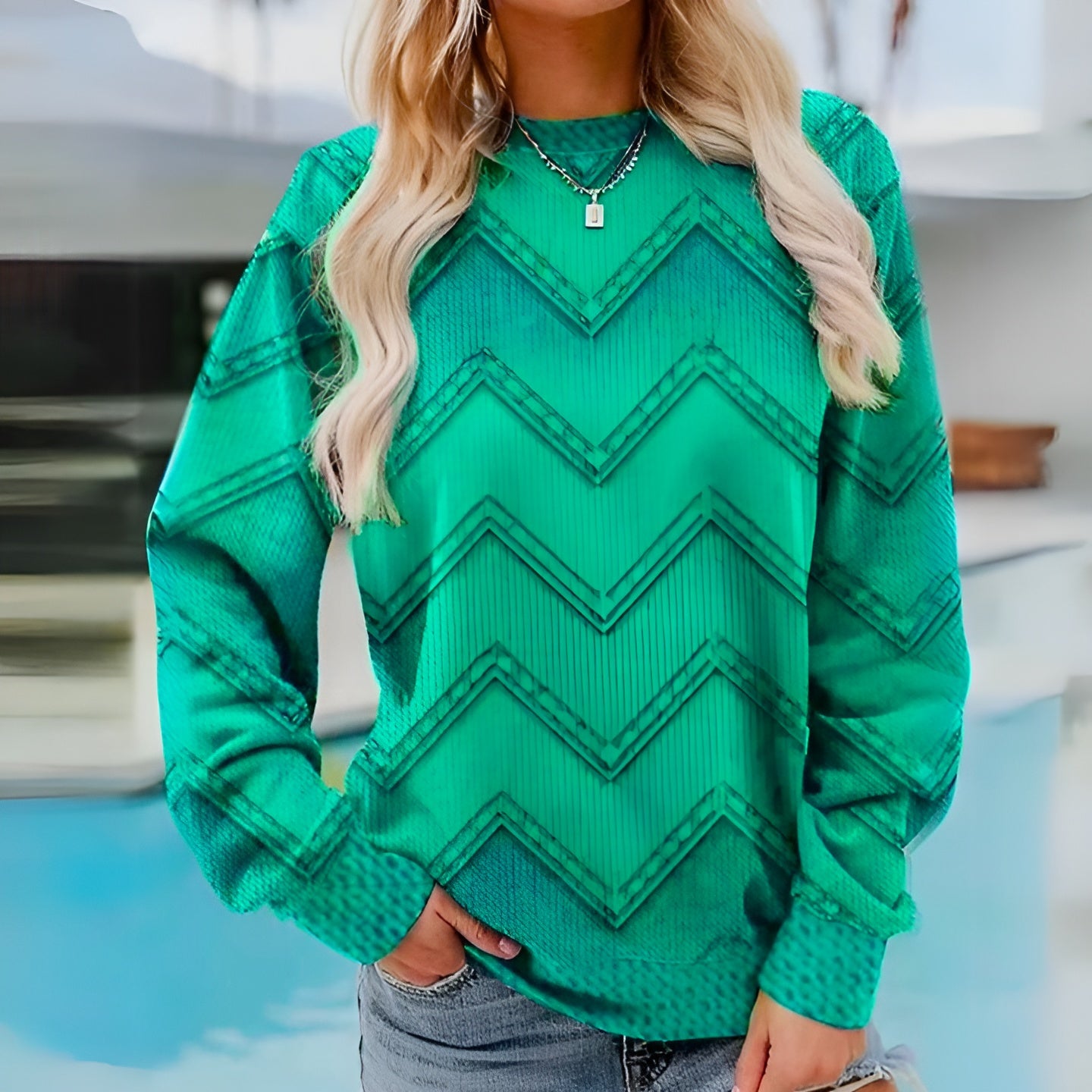 Paulien – Zigzag Denim Dames Wintertrui