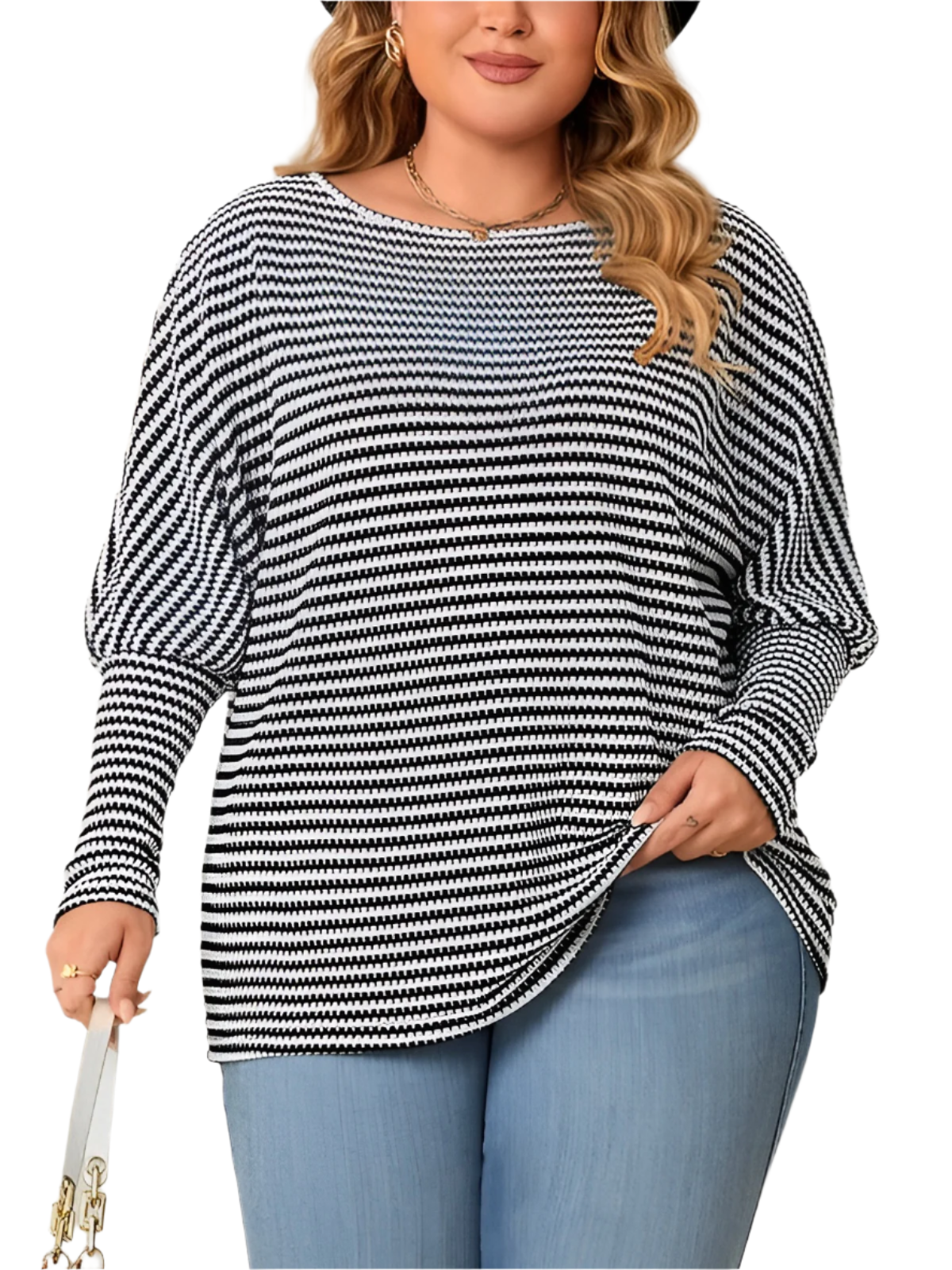 Isabella – Gestreepte Plus Size Dames Top met Raglanmouw