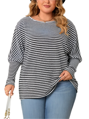 Isabella – Gestreepte Plus Size Dames Top met Raglanmouw