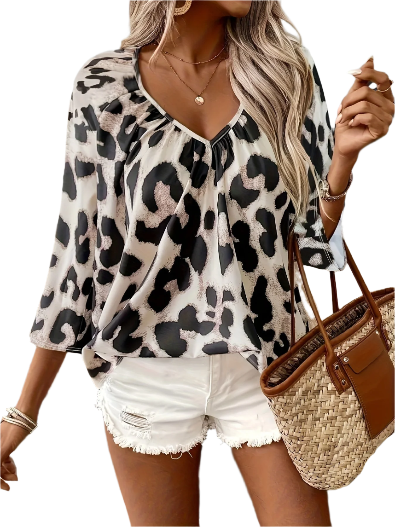 Camille – Oversized Dames Leopardprint Gebreide Blouse