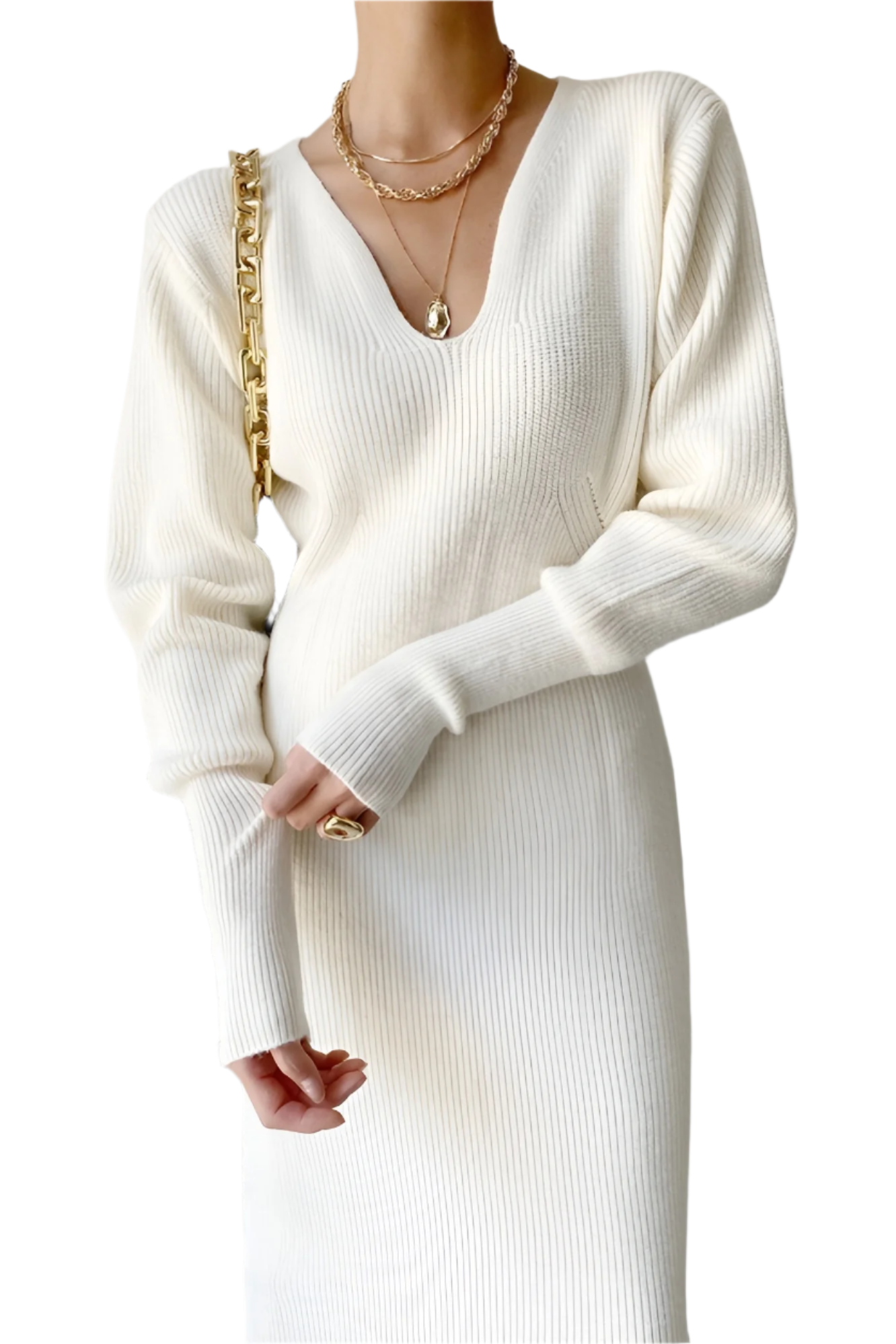 Amélie – Elegante Gebreide Damesjurk met V-hals