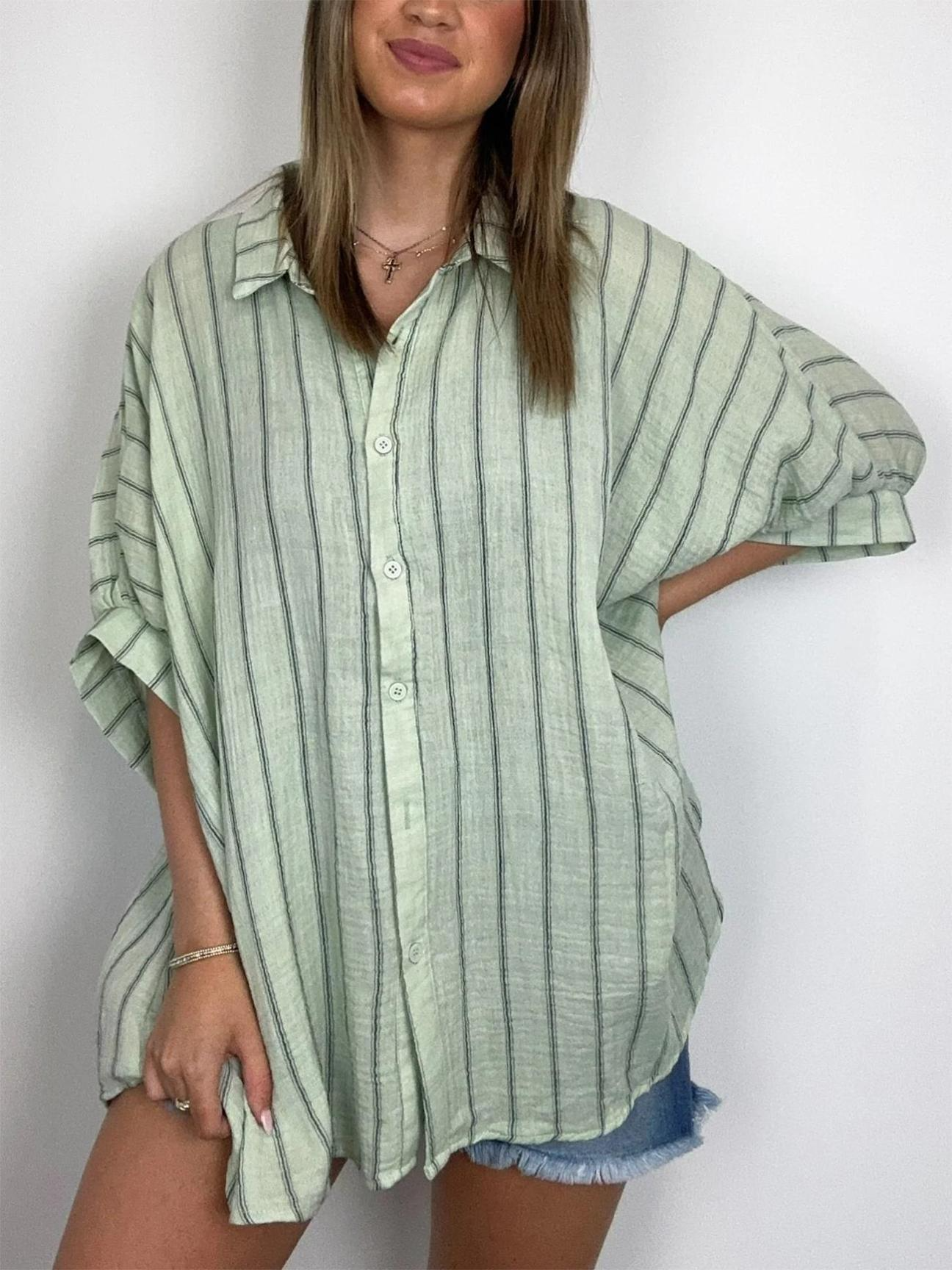 GiulioCaruso Oversized Gestreepte Button Down Top