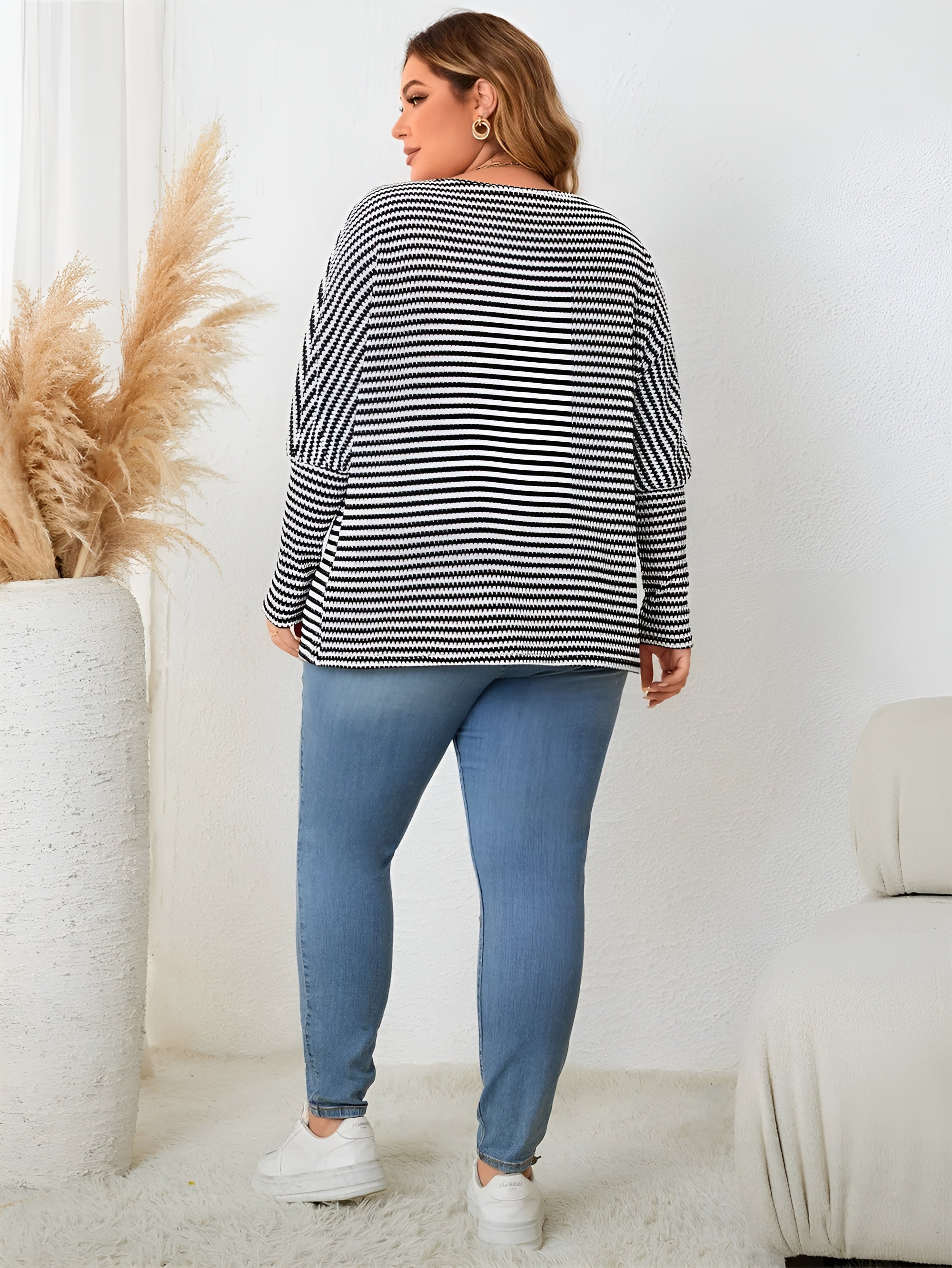 Isabella – Gestreepte Plus Size Dames Top met Raglanmouw