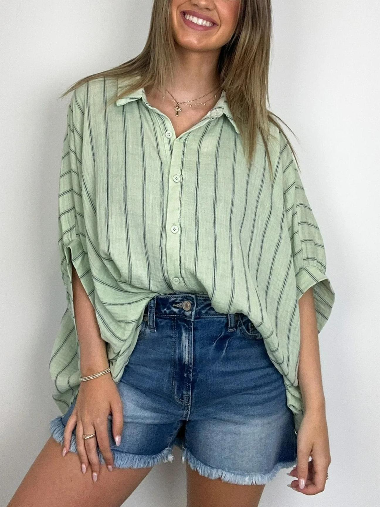GiulioCaruso Oversized Gestreepte Button Down Top