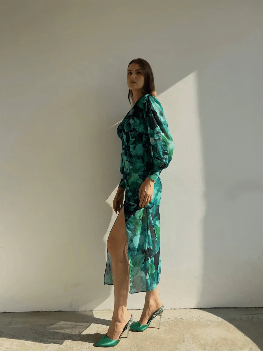 GiaZaffi™ Emerald Maxi Dress met lange mouwen