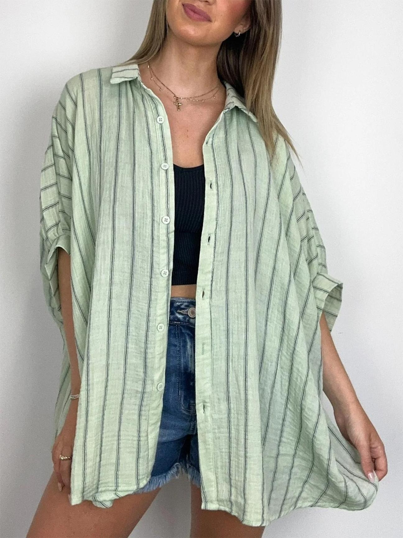 GiulioCaruso Oversized Gestreepte Button Down Top