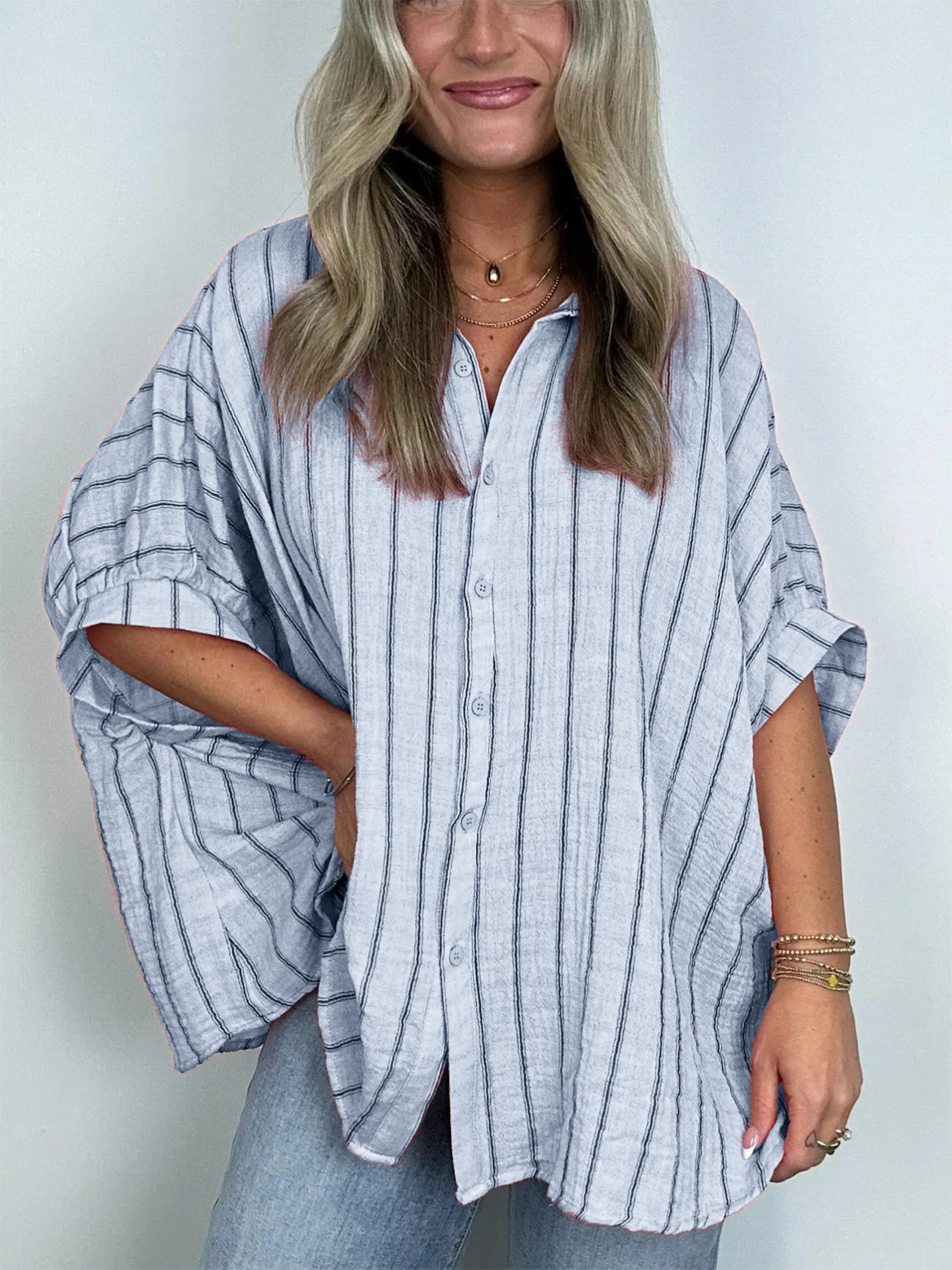 GiulioCaruso Oversized Gestreepte Button Down Top