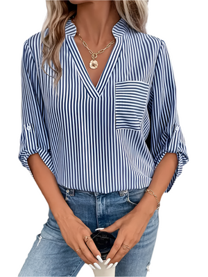 Camille – Gestreepte V-hals Blouse voor Dames