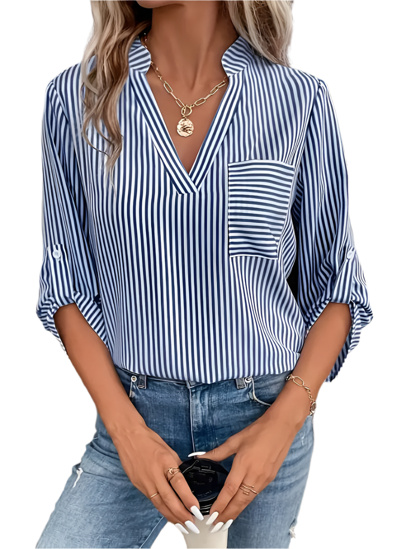 Camille – Gestreepte V-hals Blouse voor Dames