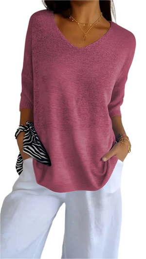Isabella – Zachte Gebreide Dames Top met V-Hals en Mouwloos Design