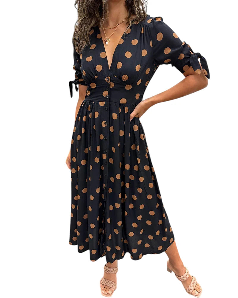Evi – Dames Polka Dot Midi Jurk
