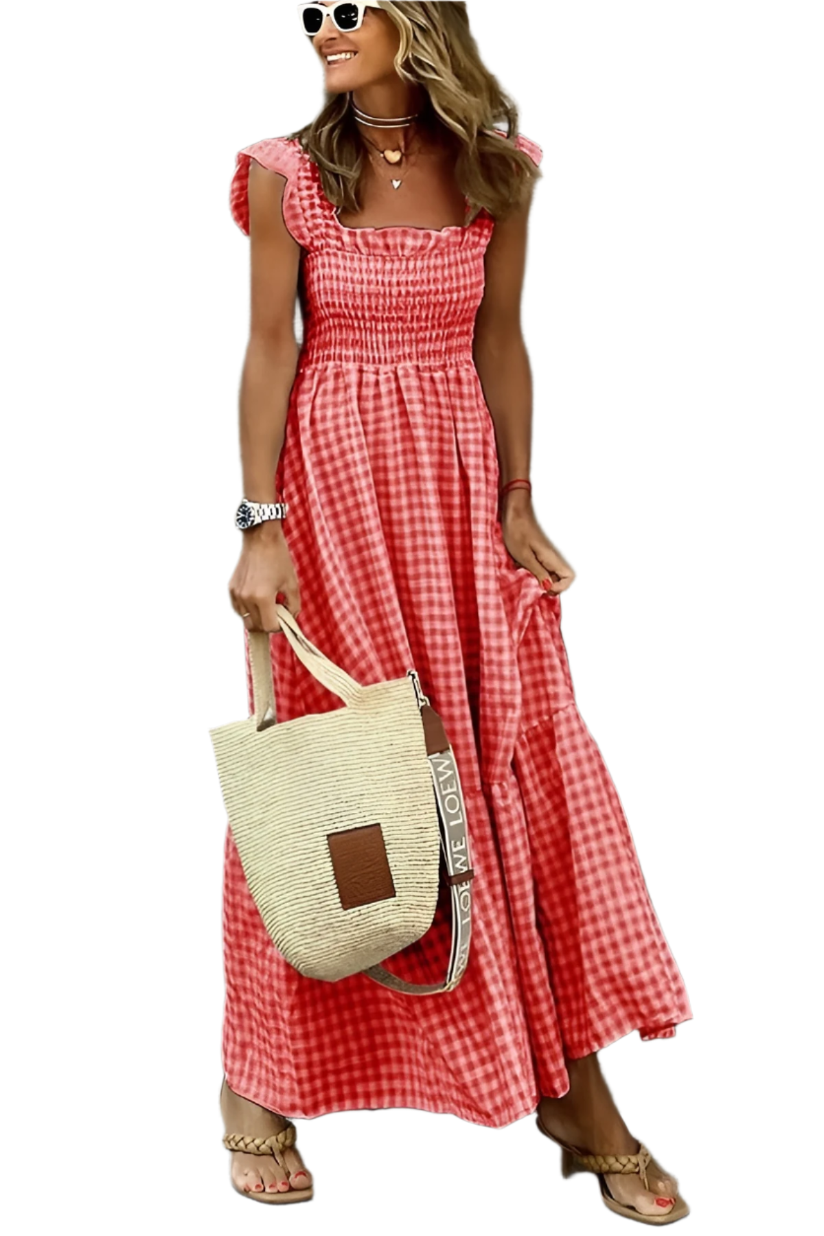 Gianna – Multicolor Dames Gingham Katoenen Jurk