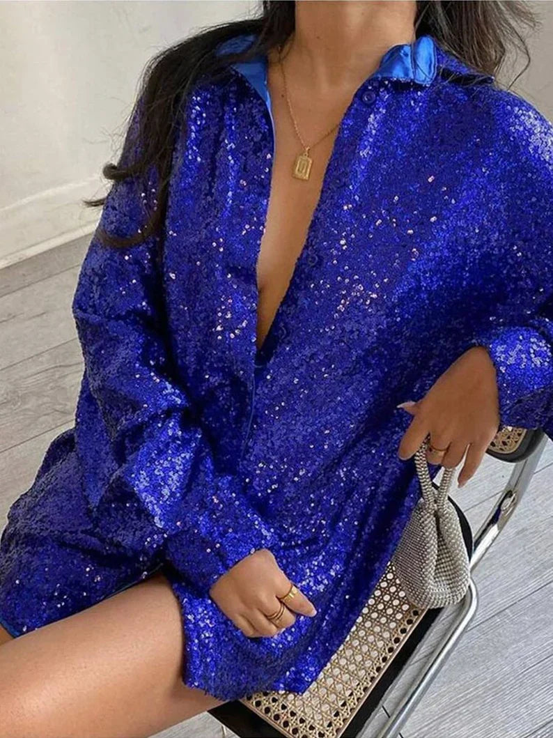Isabella – Oversized Glitter Damesblouse