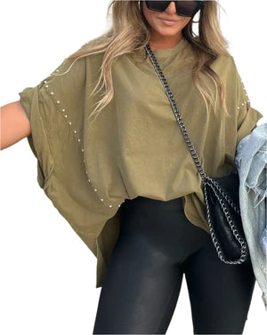 Camille – Oversized Studded Damesblouse