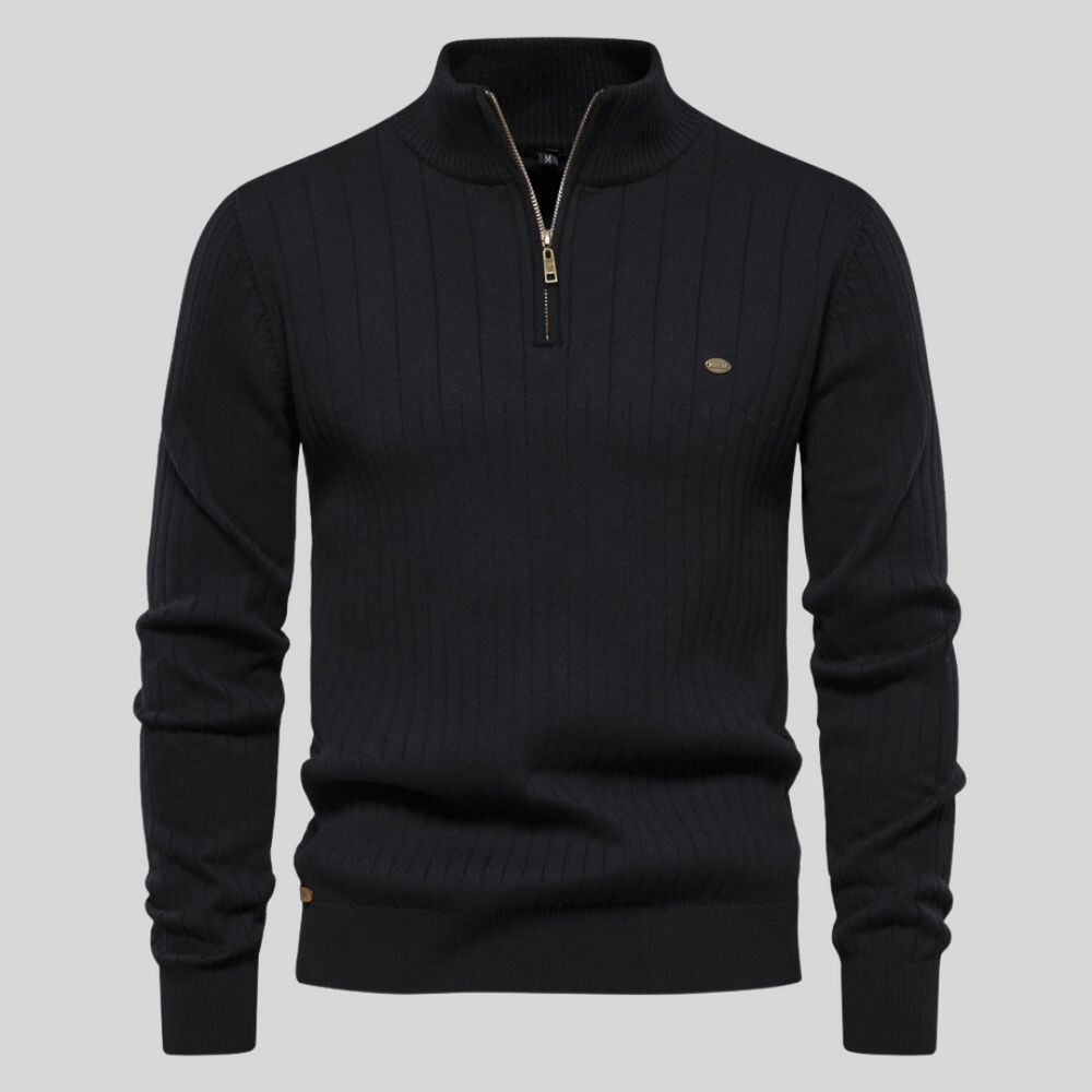 Matteo – Geribbelde Herenpullover met Lange Mouwen en Rits