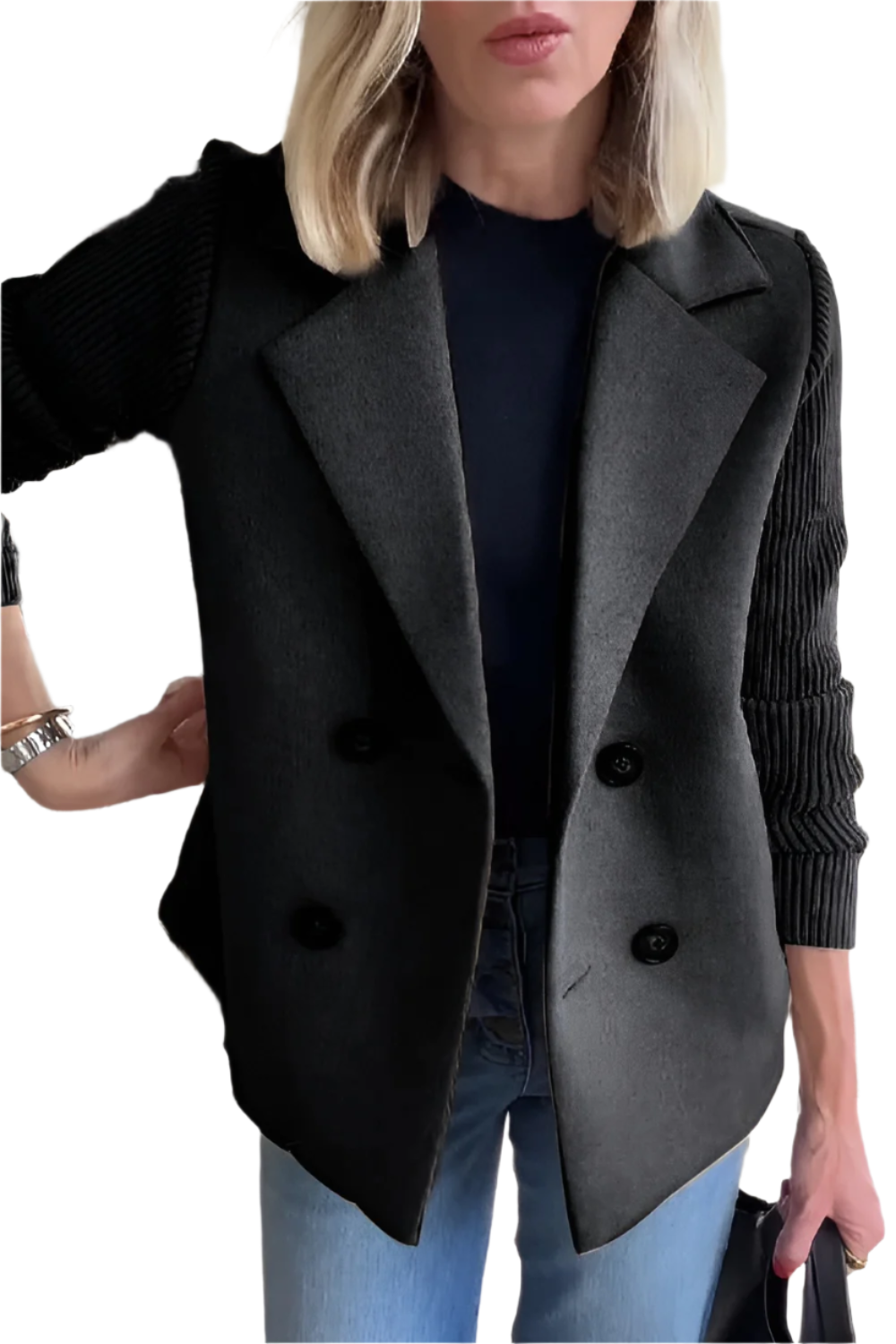 Camille – Dames Blazer van Vegan Wol met Gebreide Mouwen