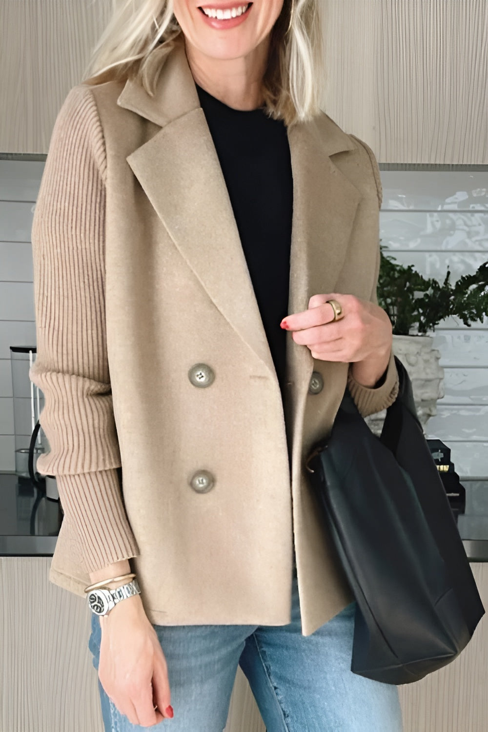 Camille – Dames Blazer van Vegan Wol met Gebreide Mouwen
