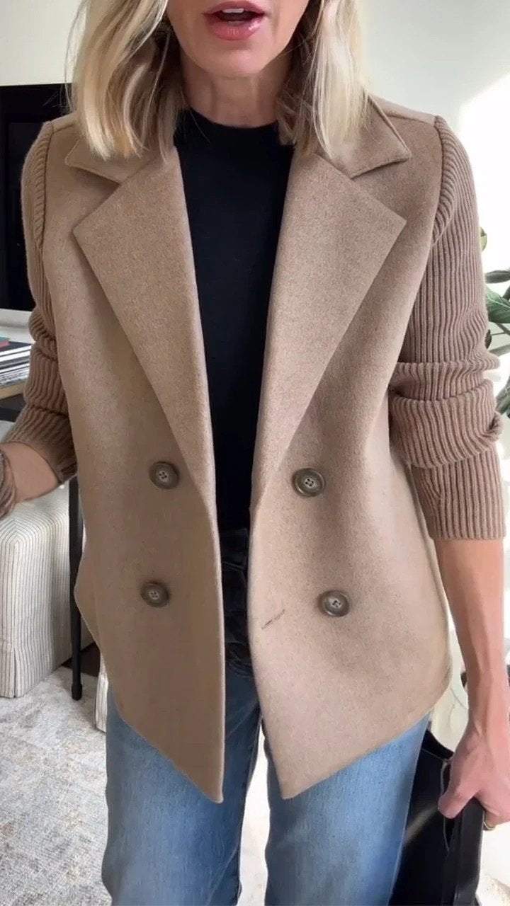 Camille – Dames Blazer van Vegan Wol met Gebreide Mouwen