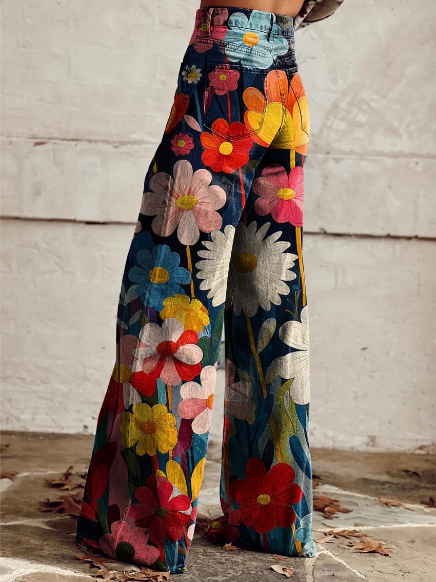 Giulia – Bloemige Wide-Leg Dames Spijkerbroek