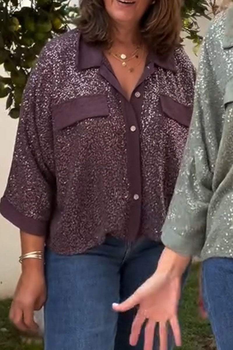 MarcoLucenti Casual Sequin Effen Kleur Shirt Voor Dames