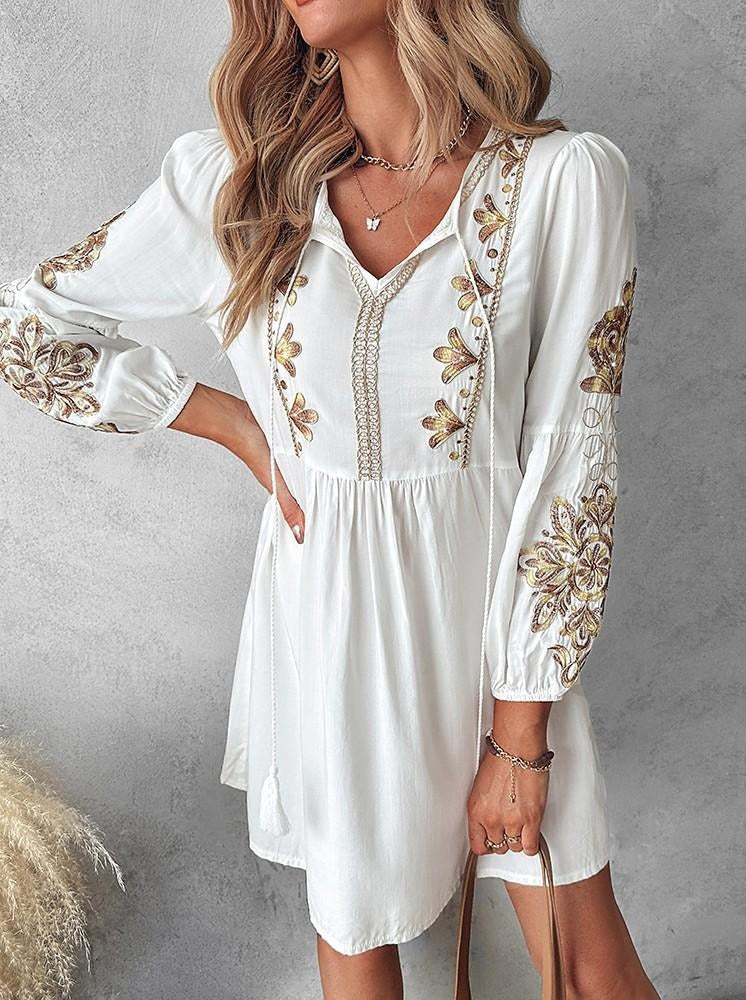 Chiara – Geborduurde Boho Maxi Jurk voor Dames in Wit