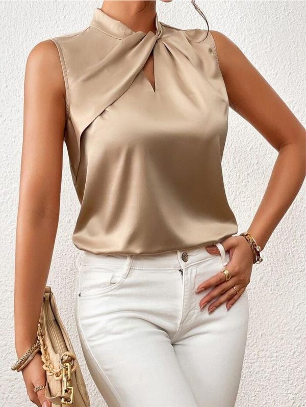 Sofia – Luxe Dames Satijnen Blouse met Gedraaide Halslijn
