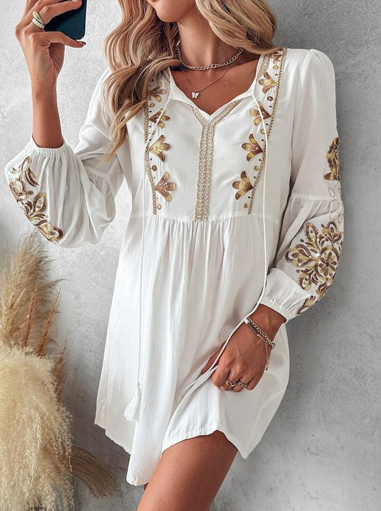 Chiara – Geborduurde Boho Maxi Jurk voor Dames in Wit