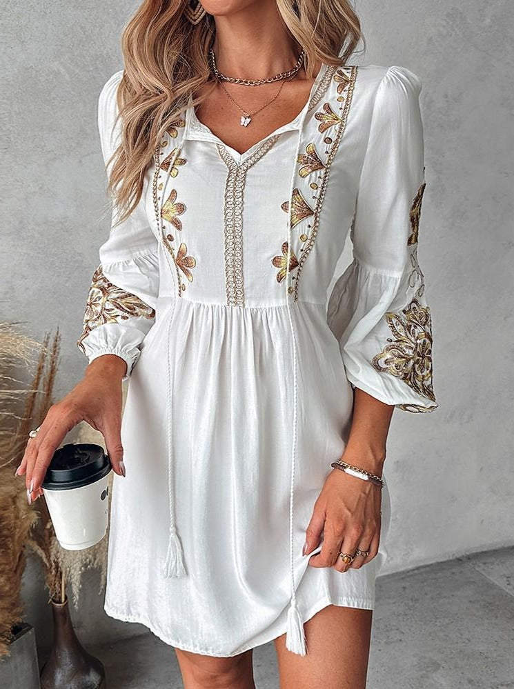 Chiara – Geborduurde Boho Maxi Jurk voor Dames in Wit