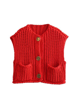 LiviaGreco Dames Zakloze Mouwloze Gebreide Cropped Cardigan