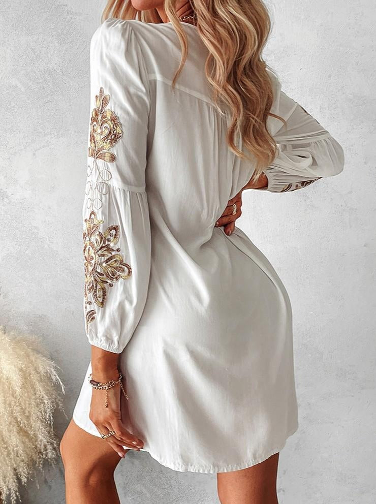 Chiara – Geborduurde Boho Maxi Jurk voor Dames in Wit