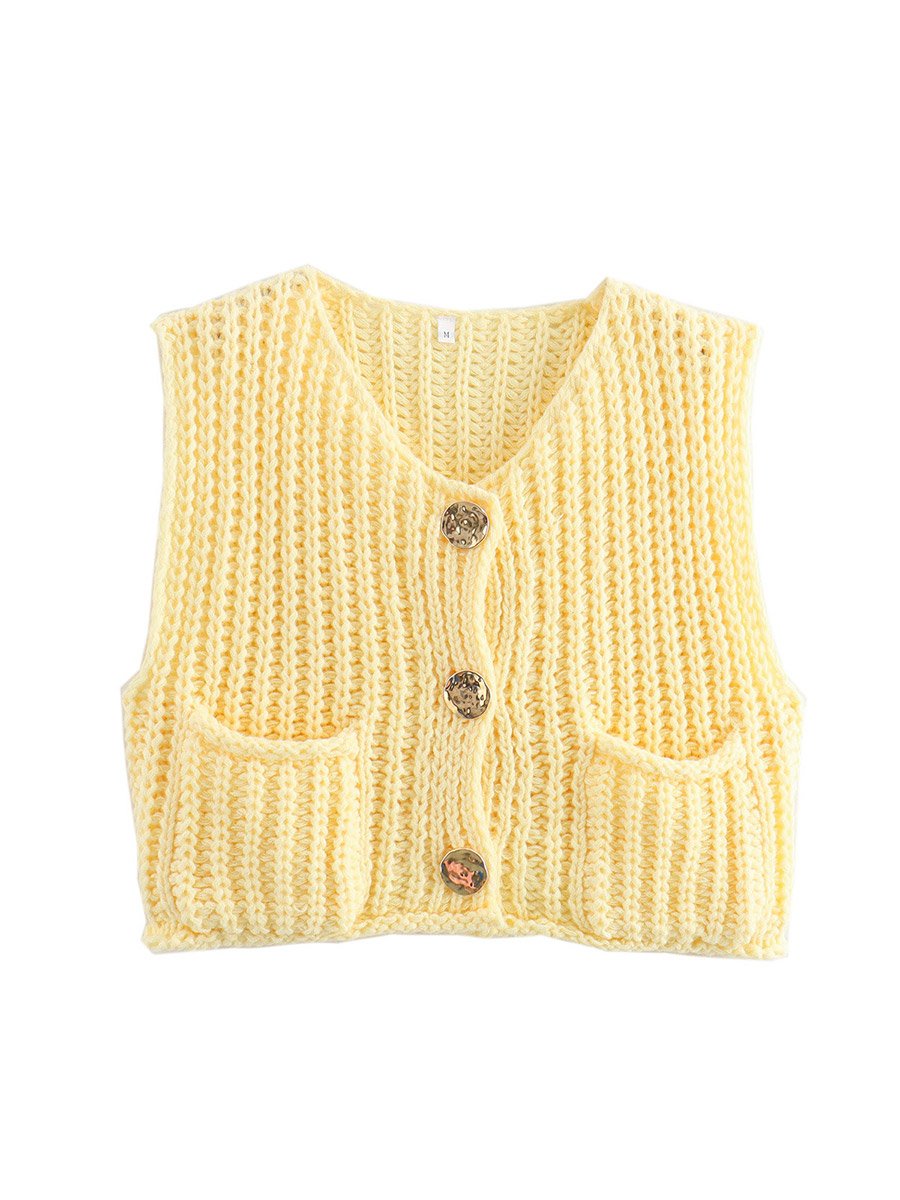LiviaGreco Dames Zakloze Mouwloze Gebreide Cropped Cardigan