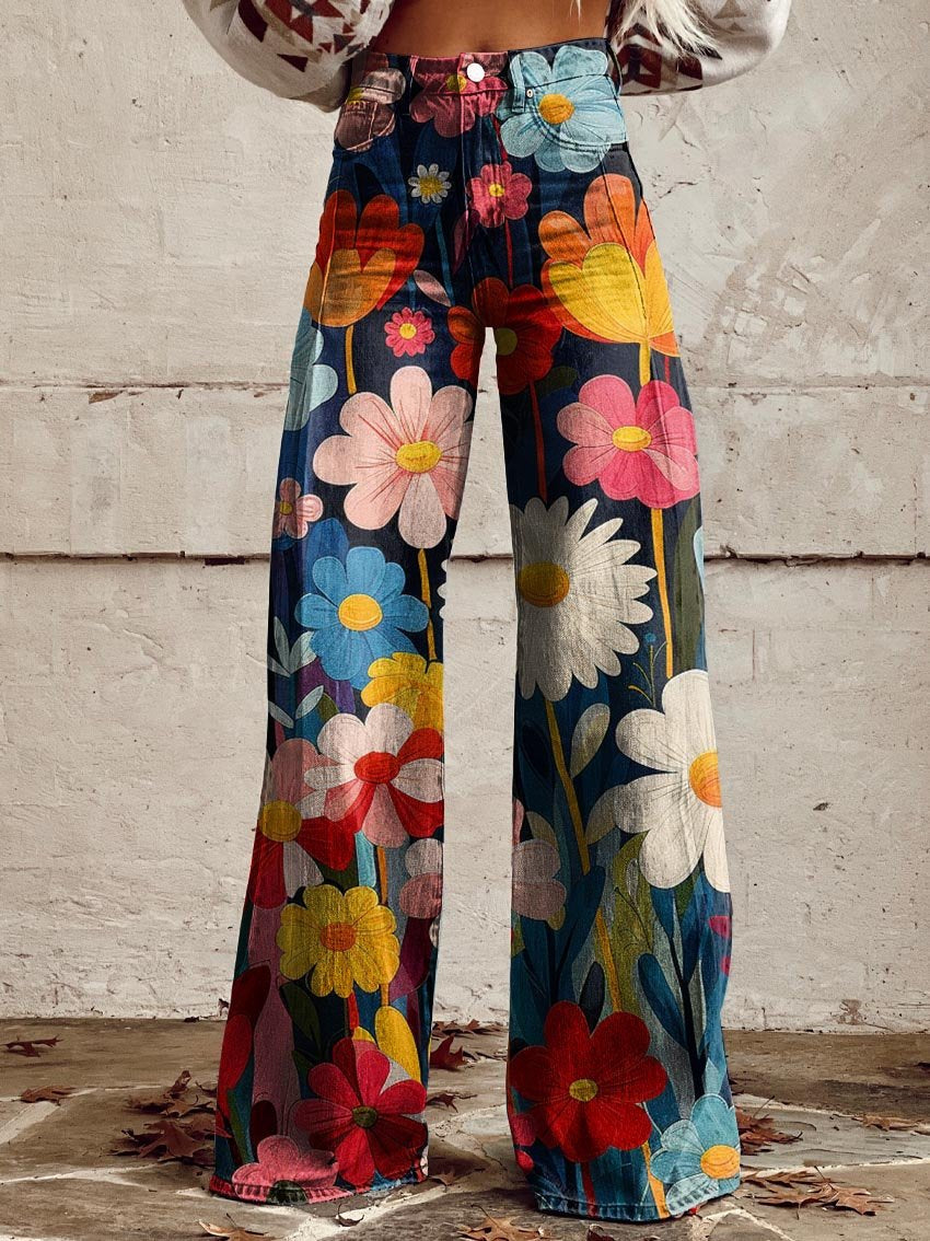 Giulia – Bloemige Wide-Leg Dames Spijkerbroek