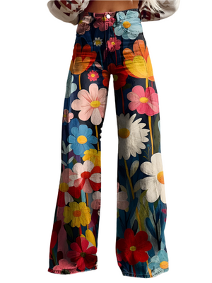 Giulia – Bloemige Wide-Leg Dames Spijkerbroek