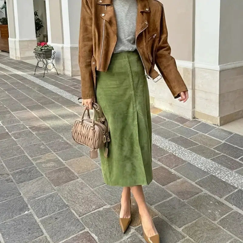 Isabella – Luxe Suède Dames Lange Groene Rok