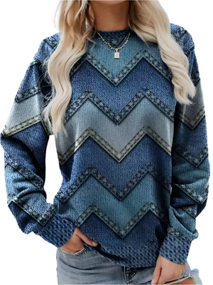 Paulien – Zigzag Denim Dames Wintertrui